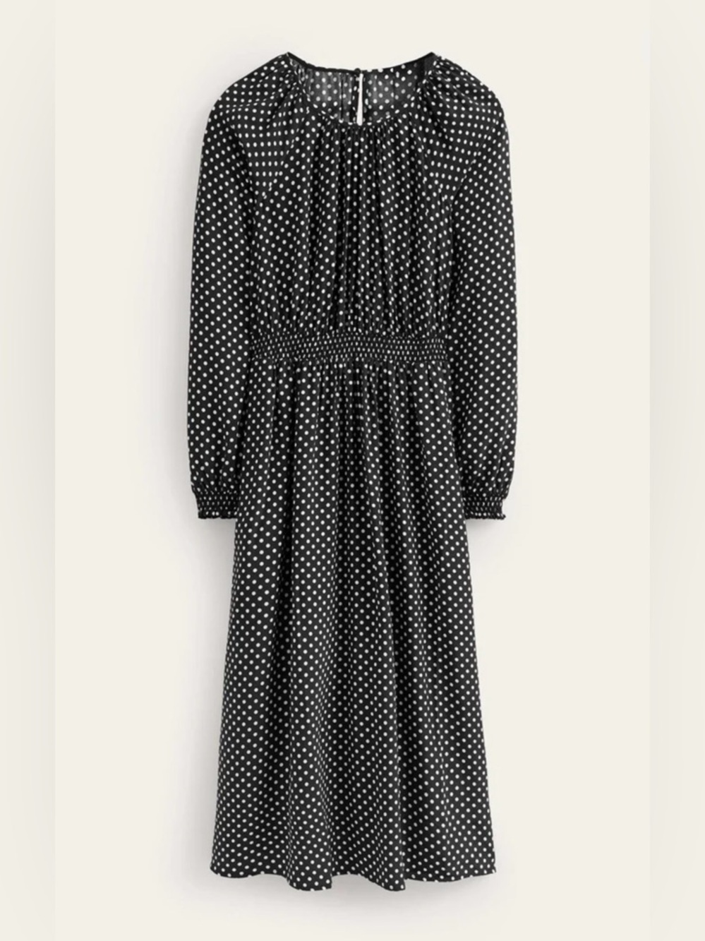 Boden Gather Raglan Midi Dress Black White Polka Dot Womens 10R NWT Pockets